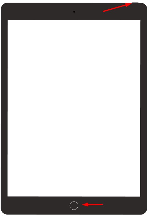 iPad mit markierten Home- und Ein/Aus-Tasten