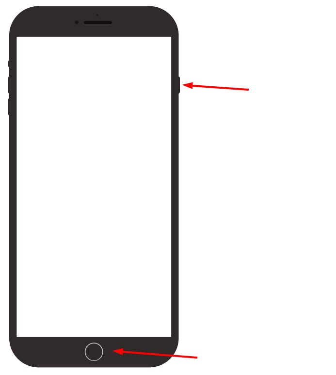 iPhone avec les boutons Principal et Marche/Arrêt indiqués