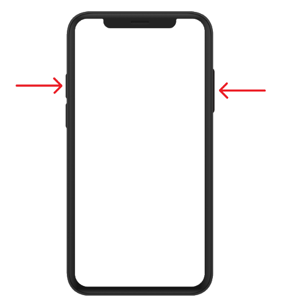 iPhone avec les boutons latéral et Volume haut indiqués