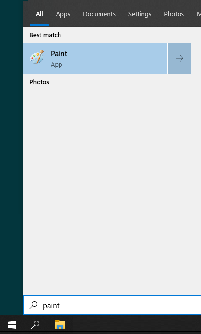 Resultados de búsqueda de Windows que muestran Paint como la mejor coincidencia
