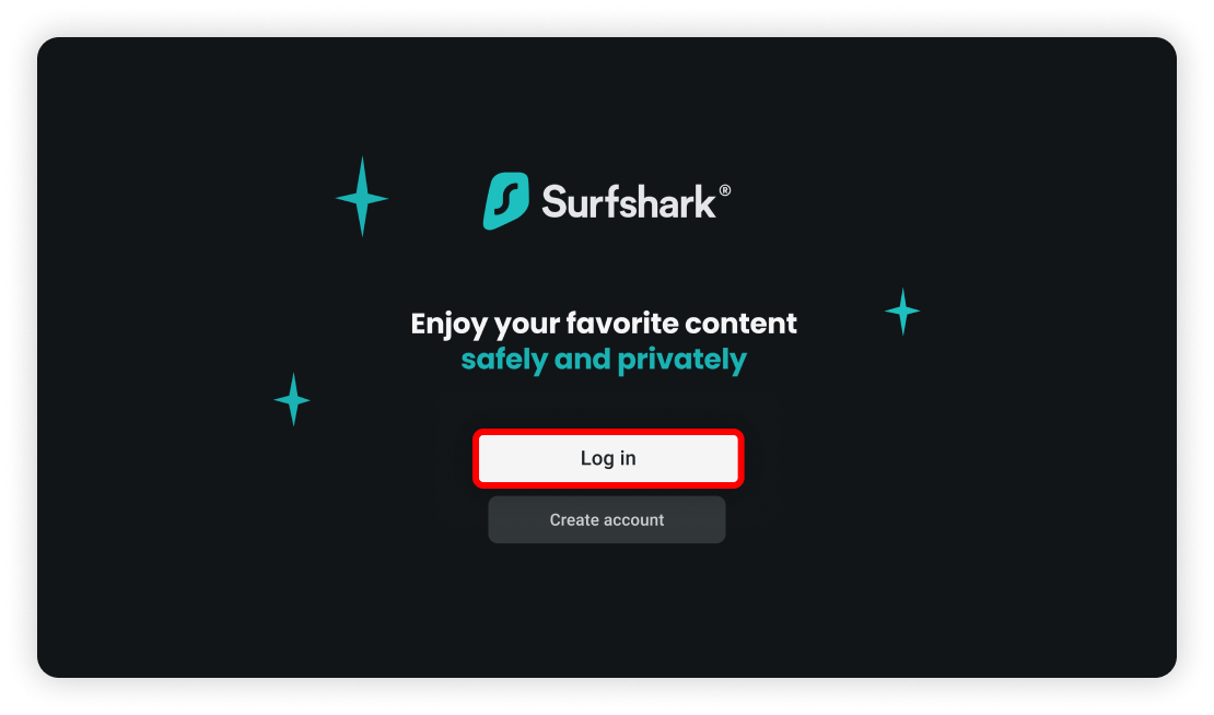 Surshark app login screen