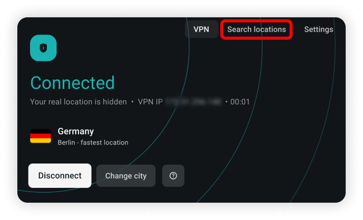 alt="Select and press the search locations button at the top of the home screen"