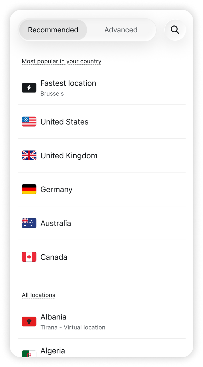 Recommended locations list 