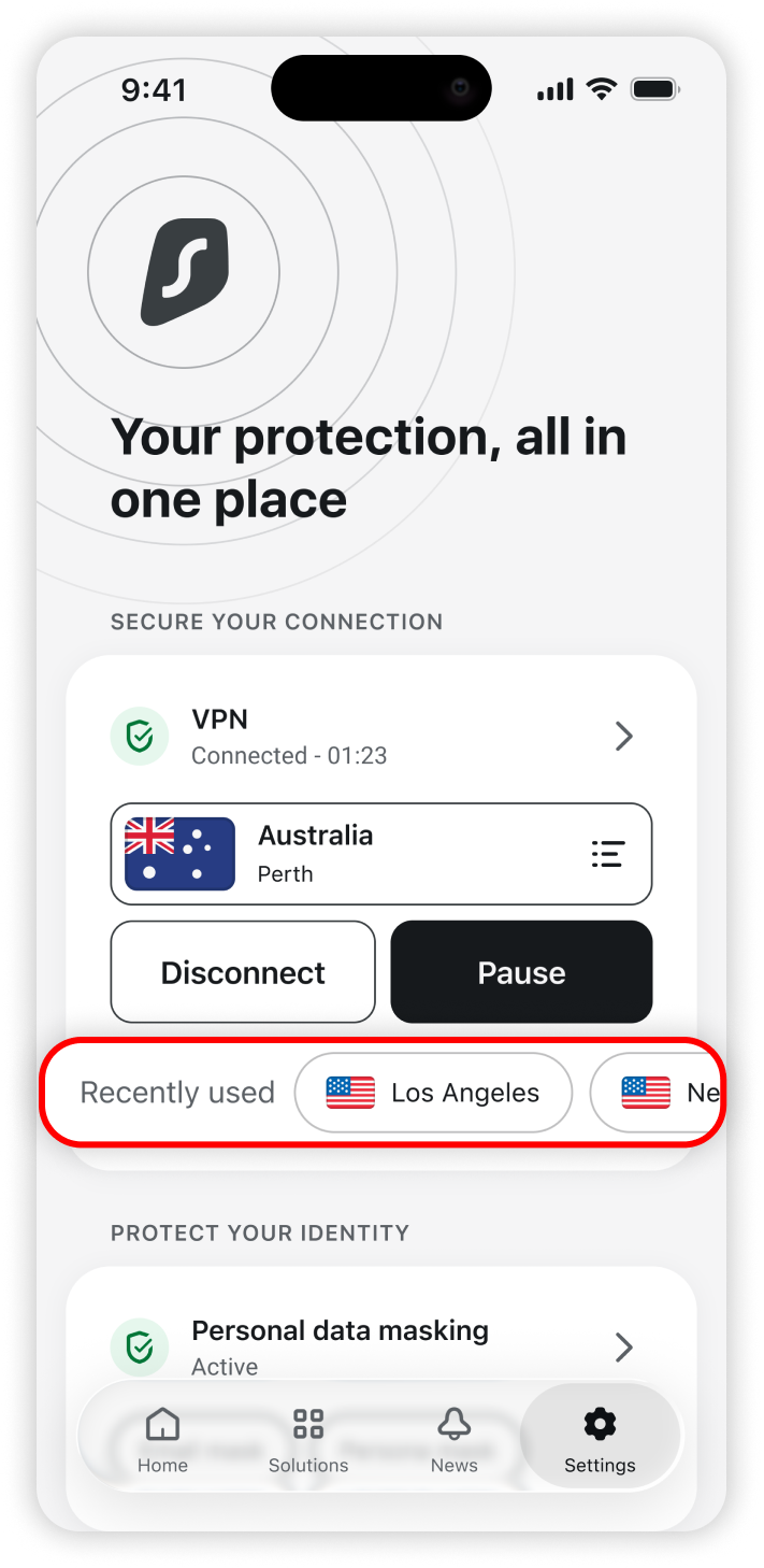 Recently used locations highlighted in the home tab
