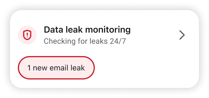 Email leak prompt showing next to data leak monitoring 