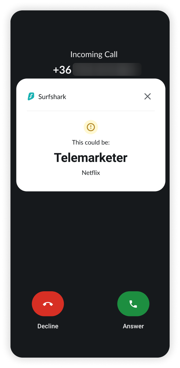 Incoming call marked as telemarketer prompt